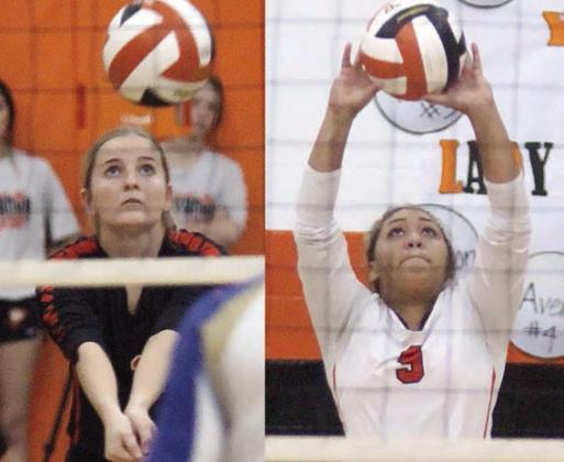 Madison Kunschick (left) and Kieryn Adams (right) pass the ball during the match against Louise. Sticker Photos By Darrell Vyvjala