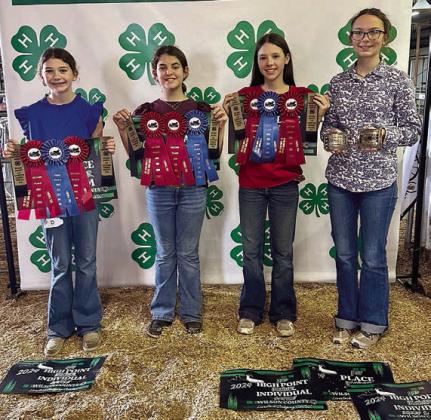 Champion Junior Team – The Fayette County Maroon Team won the championship in the junior division. Team members were (from left) Laramie Laake of the La Grange 4-H, Adalyn Carrales of the Flatonia 4-H, Alexis Berckenhoff of the Flatonia 4-H and Tatum Fritsch of the Fayetteville 4-H.Individually, Tatum Fritsch was the high point junior, Laramie Laake was seventh, Adalyn Carrales was eighth and Alexis Berckenhoff was ninth.