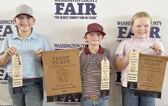 Champion Junior Team – (from left) Hudson Holub, Joseph Carrales, Abigale McBride and (not shown) Emma Zweschper. Hudson Holub, Abigale McBride and Emma Zweschper are members of the Schulenburg 4-H.