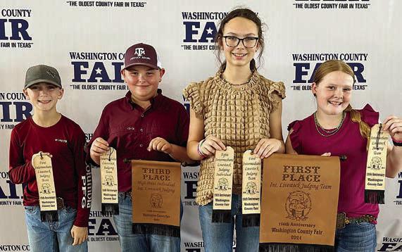 Champion Intermediate Team – (from left) Crockett Guenther,Abraham McBride, Tatum Fritsch and Kaisley Janecka. Crockett Guenther and Abraham McBride are members of the Schulenburg 4-H.