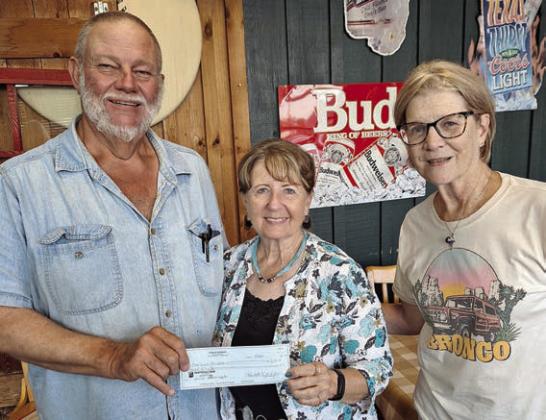 A donation to Colorado County Senior Connections was made by Hermann Sons Life Lodge 14 at the meeting on Aug. 14. Shown are (from left) Ed Moeller, Lodge 14 president; Marilyn Hinze of Colorado County Senior Connections; and Mary K. Seifert, representing Lodge 14. Colorado County Senior Connections is a new group for anyone age 55 and up that meets on the first and third Wednesday in Columbus.