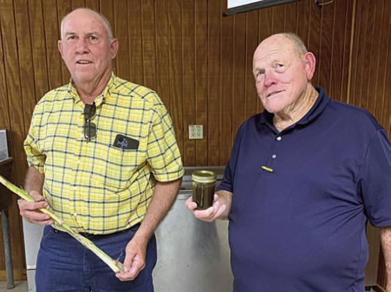 Young Farmers have program on molasses The Schulenburg Young Farmers held their monthly meeting on Tuesday, July 28 at the Expo Center. Chairman for the program was L.A. Muehr (right), who introduced Donald Muehr ( left). Donald Muehr gave a program on making homemade molasses. The next meeting will be on Wednesday, Sept. 2 at 7 p.m. at the Schulenburg Expo Center. The meeting topic will be hay show results.