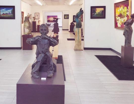 Sculptures and paintings on display at the Schulenburg campus of Arts for Rural Texas