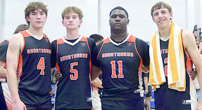 Four seniors played their final basketball game for the Shorthorns: (from left) Jayse Janda, Jamison Bennett, Tavondrick Ellison, and Van Prihoda. Photo By Ricky Toro