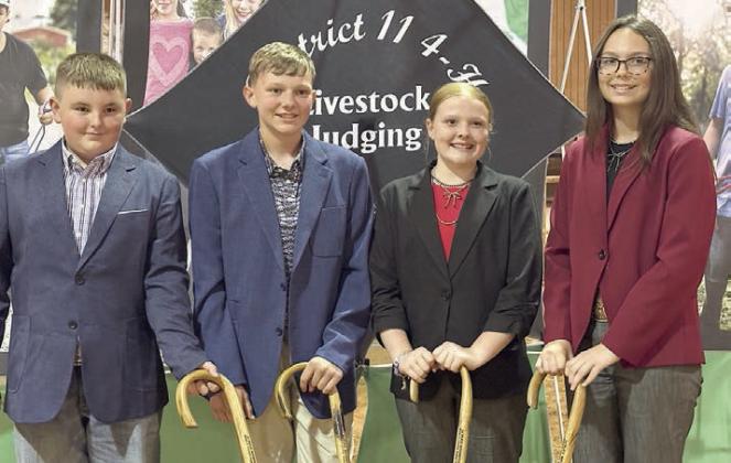 Champion Intermediate Team – (from left) Abraham McBride, Holden Holub, Kaisley Janecka and Tatum Fritsch. Abraham McBride and Holden Holub are members of the Schulenburg 4-H.