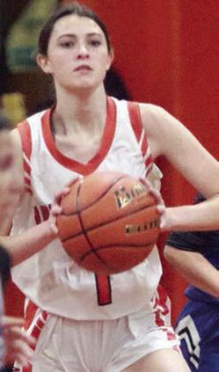 Ava Faith passes ahead for a fastbreak bucket. Sticker Photo By Darrell Vyvjala