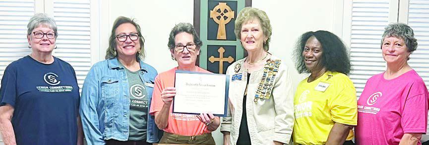 Volunteers from the Senior Connections Weimar satellite were honored Thursday, Oct. 16 at the Daughters of the American Revolution, John Everett Chapter, monthly meeting in Columbus for their service to members and the community. Shown are (from left) Linda Heller, Cynthia Trojacek who is also on the Senior Connections board, Senior Connections program director Stephanie Shroyer, DAR presenter Randa Simmons, Darlene Williams and Janiece Collins.