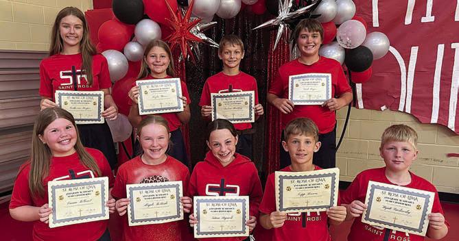Grades 5-6 Yearly Honor Roll – (front row, from left) Emma McCourt, Abigale McBride,Tatum Bujnoch, Tripp Brown, Wyatt Smrkovsky, (back row) Catherine Hooper, Brylee Stoever, Andrew Besetzny, Noah Heger and (not shown) Brielle Goedrich.