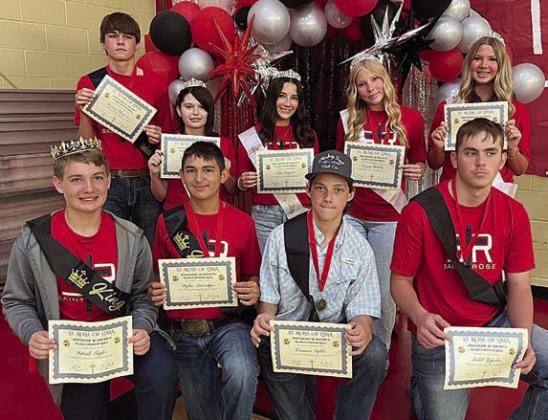 Grade 8 Yearly Honor Roll – (front row, from left) Patrick Taylor, Dylan Zweschper, Cannon Lykke, Kaleb Zapalac, (back row) Bryson Ohnheiser, Kaylee Berger, Elly Wotipka, Brynn Bubela and Brynlee Berger.
