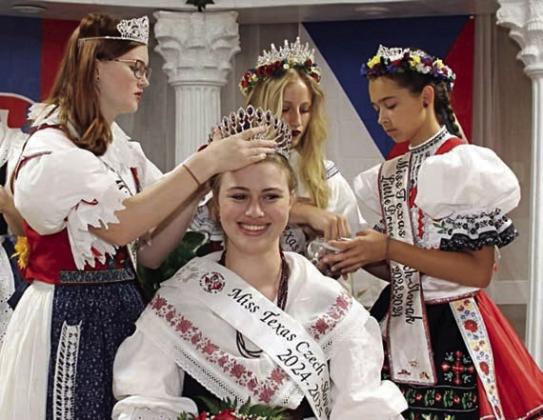 Madelyn Karstedt (front) was crowned the 2024-25 CHS Miss Texas Czech-Slovak Queen by (back, from left) 2023-24 Miss Texas Czech-Slovak Junior Queen Grace Moravec, Queen Katie Kostelnik and Little Princess Mabry Sustala.