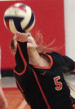 Haylee Vacek in the first set. Sticker Photo By Darrell Vyvjala
