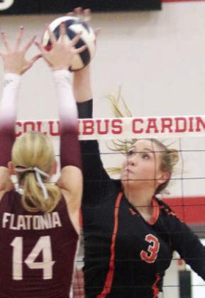 Reagan Dusek in the second set. Sticker Photo By Darrell Vyvjala