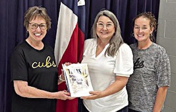 ROUND TOP-CARMINE ELEMENTARY presentation – (from left) Kathy Schatte, vice regent, Smith-McMillan Chapter, NSDAR; Susan Leppard, grades 4-6 social studies teacher; and Amy Weinert, principal, RT-C Elementary.