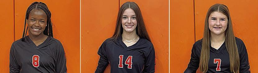 From left: Jessalyn Gipson, second-team outside hitter; Emmrie Marx, third-team outside hitter; and Landry Zapalac, third-team setter. Sticker File Photos