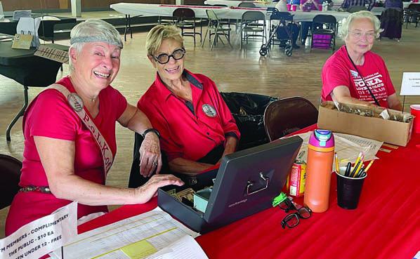Volunteers helping at the Donor Appreciation Dance included (photo at left, from left) Doris Benson, 2024 Po.L.K.ofA. Queen; Connie Rice Ames, board member; and Angelina Kretschmar, volunteer; and (photo at right, from left) Joyce Bohuslav, member outreach officer; Weldon Schulte, past director and volunteer; Willie Bohuslav, immediate past president; and, Stacy Bohuslav Wiltshire, raffle chair.