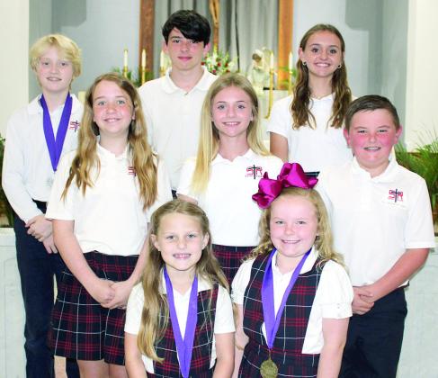 PSIA Academic Stat e Meet competitors from St. Rose included (front row from left) Emileigh Divin, Abigale McBride, (middle row) Reese Dusek, Mallory Bonner, Abraham McBride, (back row) Allen Ballard, Denim Sommer and Miranda Bonner.