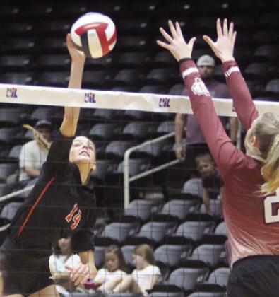 Emmrie Marx registers a kill in game four. Sticker Photo By Darrell Vyvjala