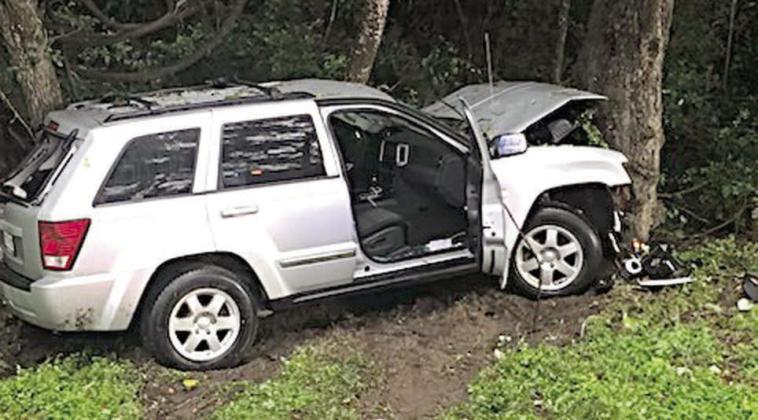 The pursuit of a 2010 Jeep Cherokee by law enforcement ended east of Flatonia with the vehicle wrecking into a tree on South Knesek Road, where officers encountered a swarm of bees. Photo Courtesy of Fayette County Sheriff’s Department