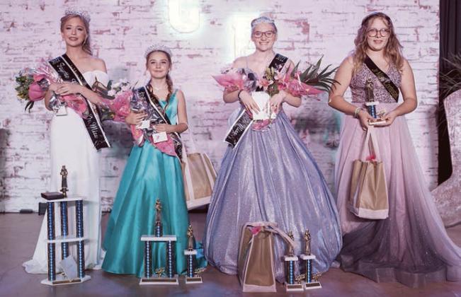 Junior Miss winners – (from left) Hailey Janish, Brinley Freedman, Nicole Vahalik, and Delilah Mangis. Vahalik, an eighth grader at Schulenburg ISD, won second runner-up and “Best Friend.” She is the daughter of LaTasha Vahalik and Joe Collins.