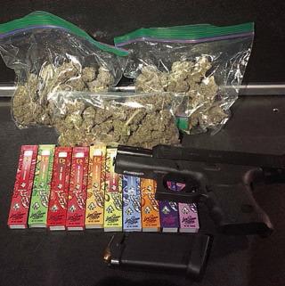 Shown above are items found by SPD officers after a traffic stop Sunday.