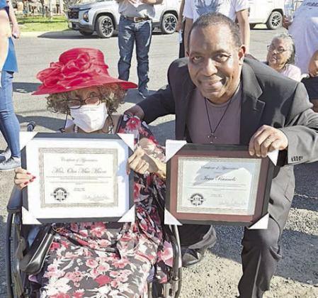 CERTIFICATES OF APPRECIA TION were presented to (from left) Mrs. Ora Mae Moore and Ivan Runnels along with six other individuals.