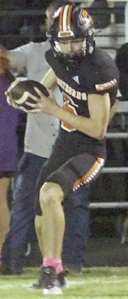 Zane Brenek pulls in a 7-yard reception in the second quarter. Sticker Photo By Layne Vyvjala