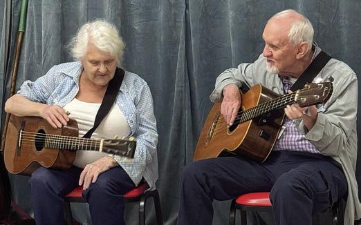 Bringing their music for a fun-sing-along featuring oldies were members Elana and Jim Pate, who have returned from Alaska.