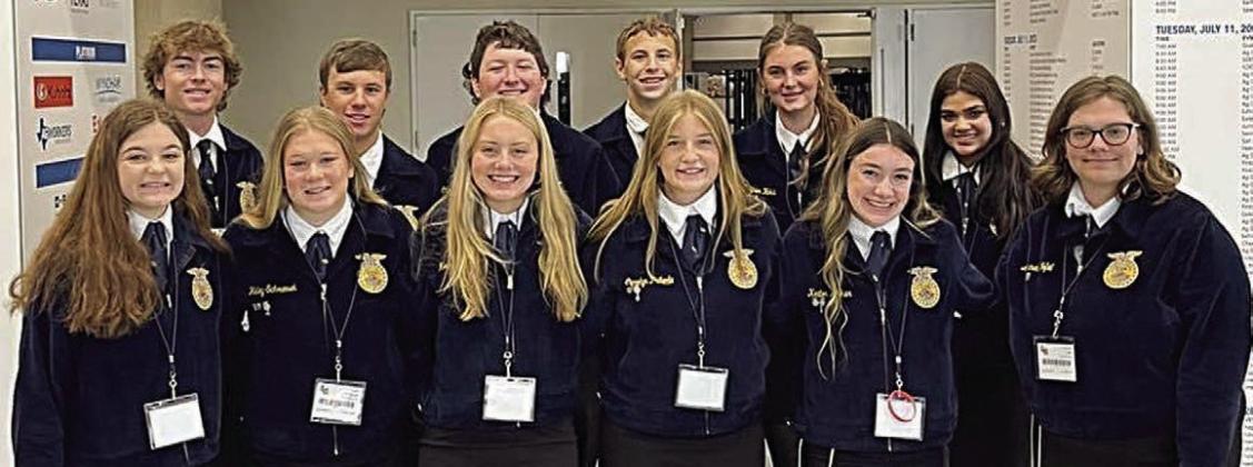 Attending the Texas FFA Convention from the Schulenburg Chapter were (front row, from left) Riley Zapalac, Haley Schramek, Keeley Warnken, Kyrroll Prihoda, Keaton Walker, Amanda Tofel, (back row) Kaz McBride, Bryce Stoever, Ethan Steinhauser, Van Prihoda, Madyson Holub and Klare Segura.