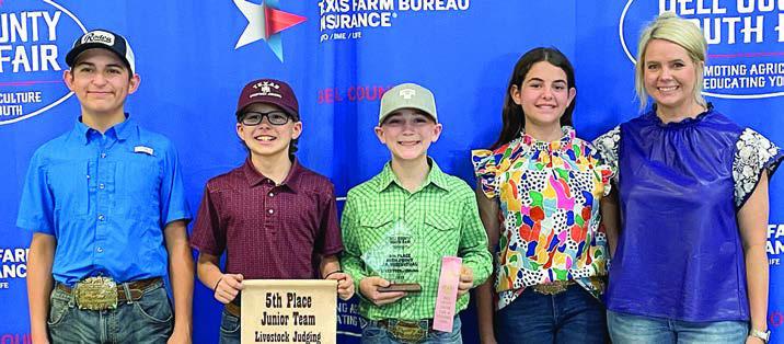 5th Place Junior Team – (from left) Dylan Zweschper, Tate Fritsch, Crockett Guenther, Adalyn Carrales and coach Kaci Carrales. Dylan Zweschper and Crockett Guenther are members of the Schulenburg 4-H.