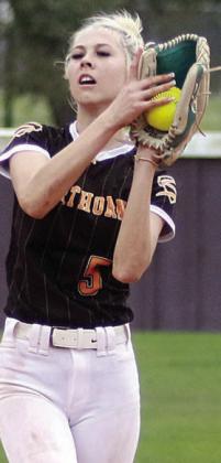 Shortstop Kinley Tillery secures an infield popup in the top of the second inning to retire a St. Paul batter. Sticker Photo By Darrell Vyvjala
