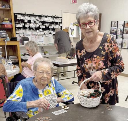 The very creative Sheryl Tumis (right) crocheted Halloween pins for all of the Senior Connections members. Senior Connections is fortunate to have her as part of its family. She is shown with the birthday lady Irene Janda (left)