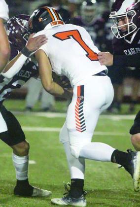 Bryce Stoever finishes off a 21-yard run in the second quarter. Sticker Photo By Darrell Vyvjala