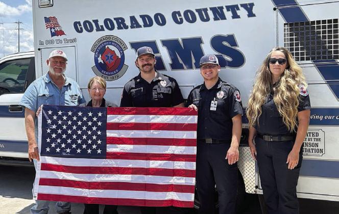 Hermann Sons Life Lodge 14 donated flags to the Colorado County EMS in Weimar and Columbus in observance of Flag Day in June.