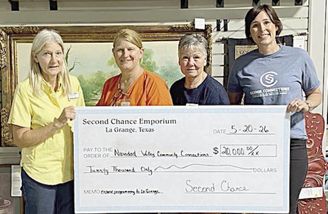 Shown as a $20,000 check is presented by Second Chance Emporium to NVCC dba Senior Connections are (from left) Gayle Schielack, SCE store director; Marlene Schnell, SCE assistant store director; Darlene Strahan, SCE assistant store director; and Amanda Kridel, NVCC executive director.
