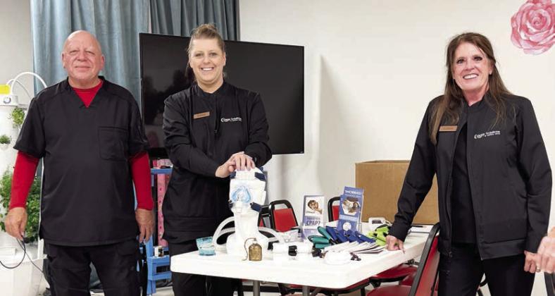 At a lunch-and-learn program in Schulenburg, Dr. Larry Hatfield (left) and his staff Donna (center) and Glenda (right) from Sleep Solutions of Central Texas, located in La Grange, discussed alternative solutions for sleeping comfortably when a person has sleep apnea.