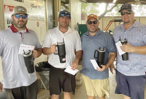 2ND PLACE, FIRST FLIGHT (16 under par / 56) – (from left) Clayton Besetzny, Tommy Brown, Darrell Vyvjala, and Ryan Besetzny. Sticker Photo By Layne Vyvjala