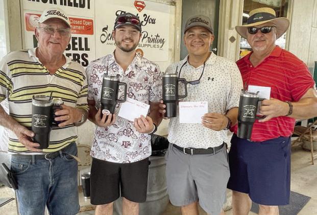 2ND PLACE, THIRD FLIGHT (5 under par / 67) – (from left) Gary Ellis, Logan Lebeda, Daniel Gonzales, and Bruce Lebeda. Sticker Photo By Darrell Vyvjala