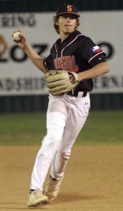 Second baseman Brayden Stoever makes a throw to first base after fielding a ground ball for the final out in the top of the seventh inning last Tuesday. Sticker Photo By Darrell Vyvjala