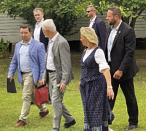 Walking the campus of the Czech Village to view highlights are President Petr Pavel, his wife Eva Pavlová and their delegation.