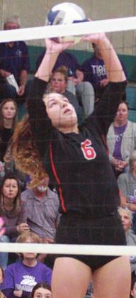 Tamara Otto sets up a teammate in the second set. Sticker Photo By Layne Vyvjala