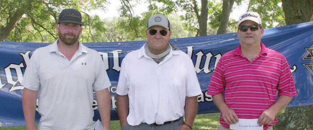 OTHER WINNERS – From left: Cody Broun, closest-to-the-pin on Hole No. 4/13; Donnie Dach, long drive 55 and over; Jimmy Heger, most accurate drive; and (not shown) Kannin Mikulik, long drive under 55. Sticker Photo By Darrell Vyvjala