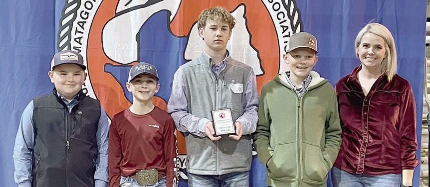 Champion Junior Team – (from left) Abraham McBride, Crockett Guenther, Kullen Kutac, Holden Holub and coach Kaci Carrales. McBride, Guenther and Holub are members of the Schulenburg 4-H.
