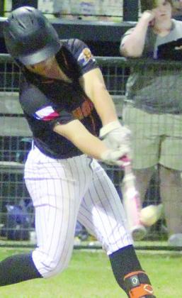 Bryce Schramek connects for a double against the Wildcats. Sticker Photo By Darrell Vyvjala