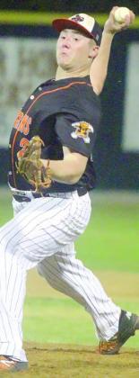 Connor Fogle delivers a strikeout pitch in the third inning last Tuesday. Sticker Photo By Darrell Vyvjala