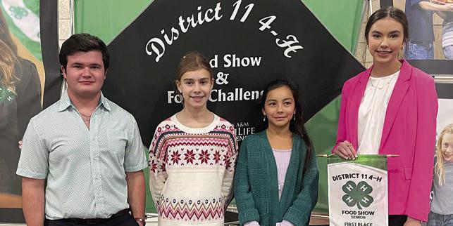 Food Show – (from left) District 11 4-H officer Logan Poncik, Jillian Seale, Chloe Oliva, and Tori Newton. Newton finished first in the Senior Division healthy dessert category and advances to the Texas 4-H Roundup.