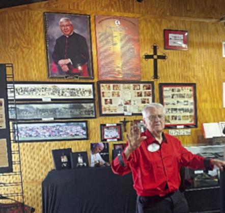 An exhibit honoring the late Msgr. Joseph M Hybner, longtime supporter of the Polka Lovers Club of Texas Museum, highlighted the day. Msgr. Hybner’s photo is on the wall at top left.