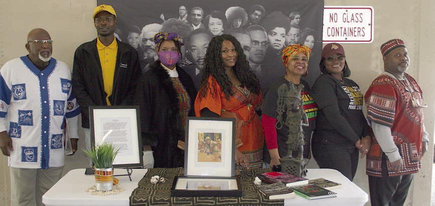 Organizers and participants in the Black History Month Celebration included: (from left) the Rev. Andrew Stafford, Jeremy Houston, the Rev. Dr. Pamella Sattiewhite, Cathy Runnels, Janette McKenzie, Keisha Moore, and Robert Moore. Sticker Photo By Darrell Vyvjala