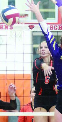 Clara Magliolo sends down a kill in game two last Tuesday. Sticker Photo By Darrell Vyvjala