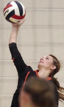 Miranda Bonner in the third set. Sticker Photo By Darrell Vyvjala