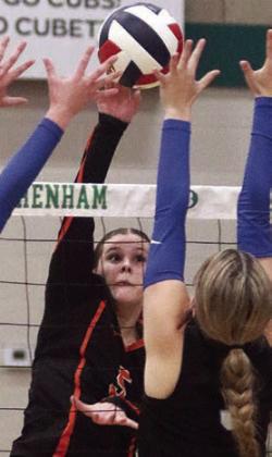 Haylee Vacek in the second set. Sticker Photo By Darrell Vyvjala